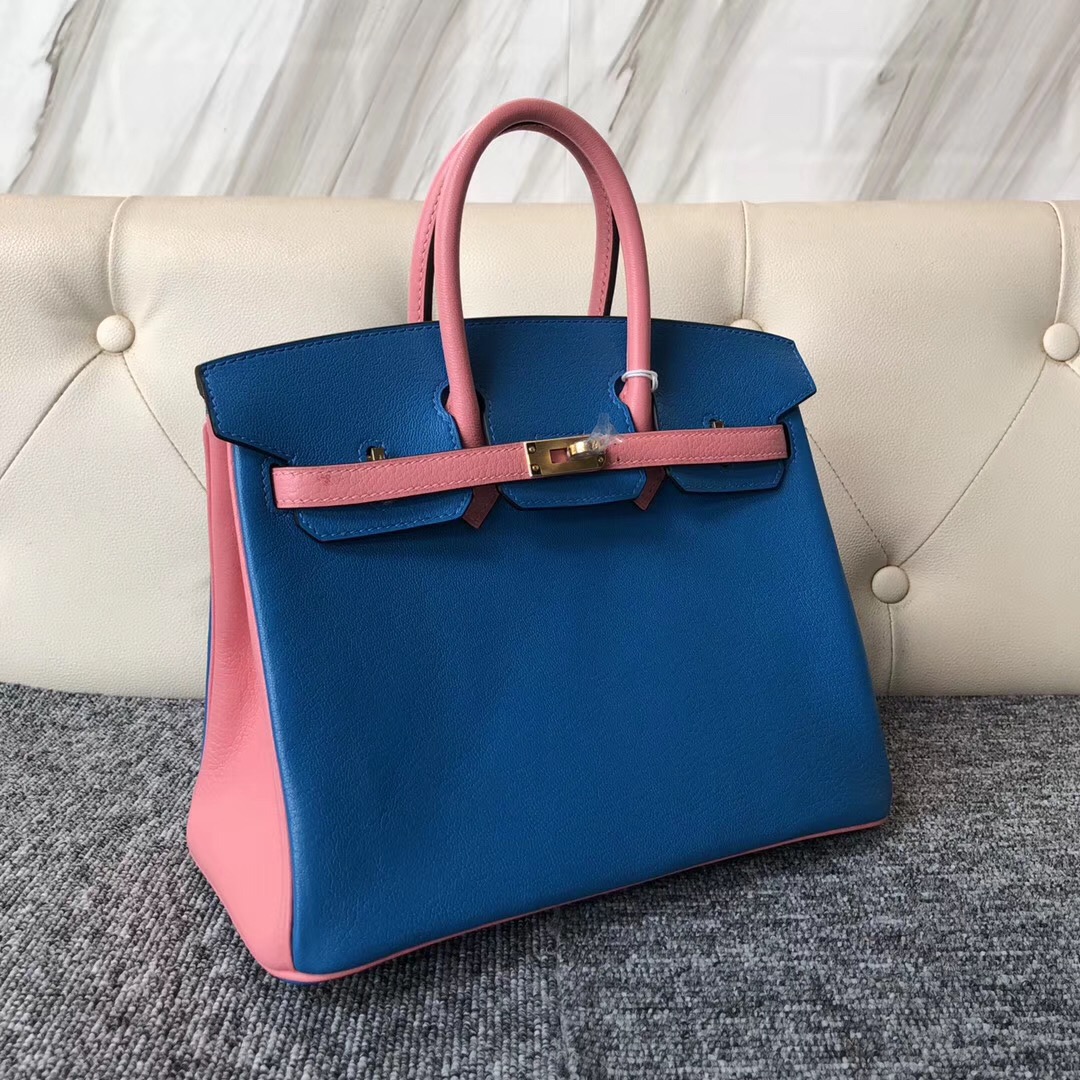 臺灣愛馬仕包包定制 Hermes Birkin 25cm Chevre T7 Hydra水妖藍 /U5 RoseLipstick