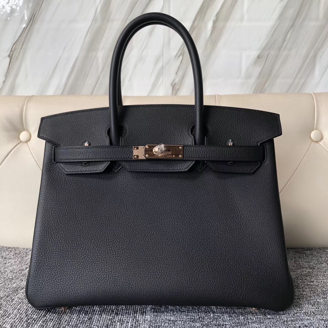 香港愛馬仕包包定制 Hong Kong Hermes Birkin 30cm Togo CK89黑色 玫瑰金扣