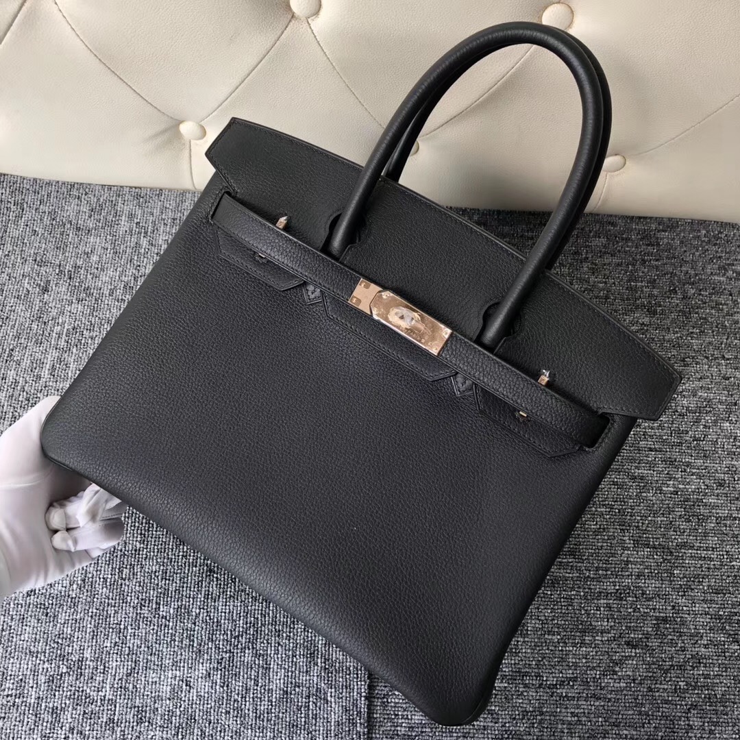 香港愛馬仕包包定制 Hong Kong Hermes Birkin 30cm Togo CK89黑色 玫瑰金扣