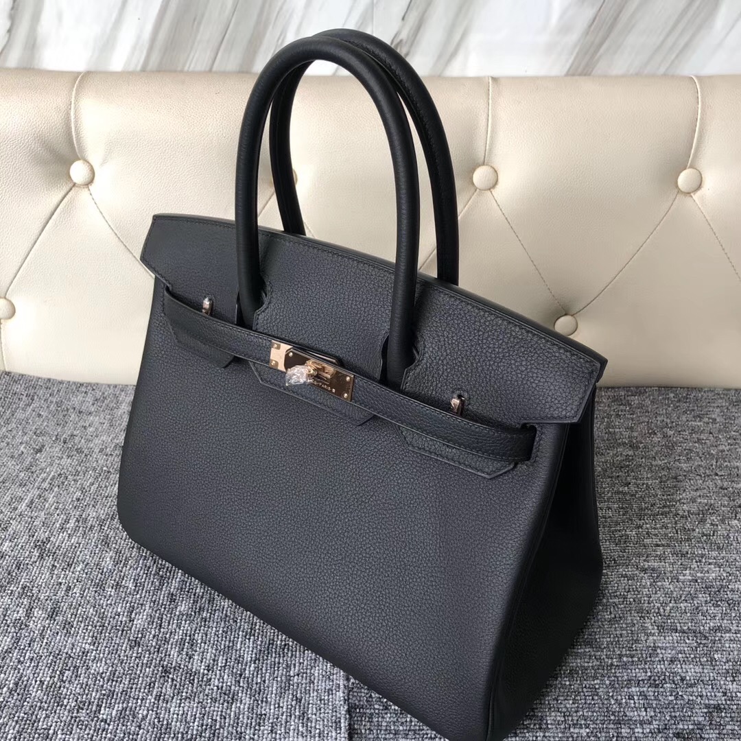 香港愛馬仕包包定制 Hong Kong Hermes Birkin 30cm Togo CK89黑色 玫瑰金扣