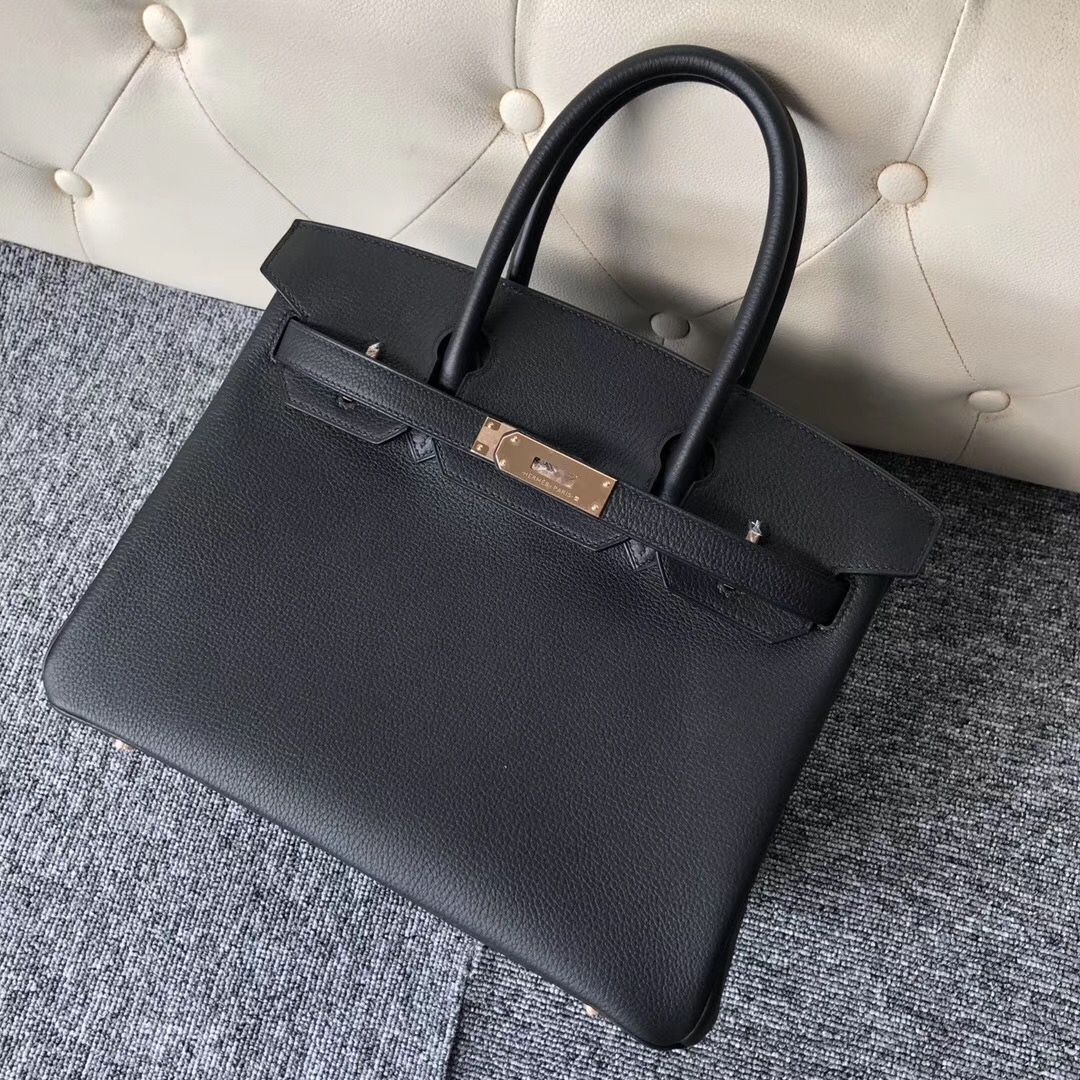 香港愛馬仕包包定制 Hong Kong Hermes Birkin 30cm Togo CK89黑色 玫瑰金扣