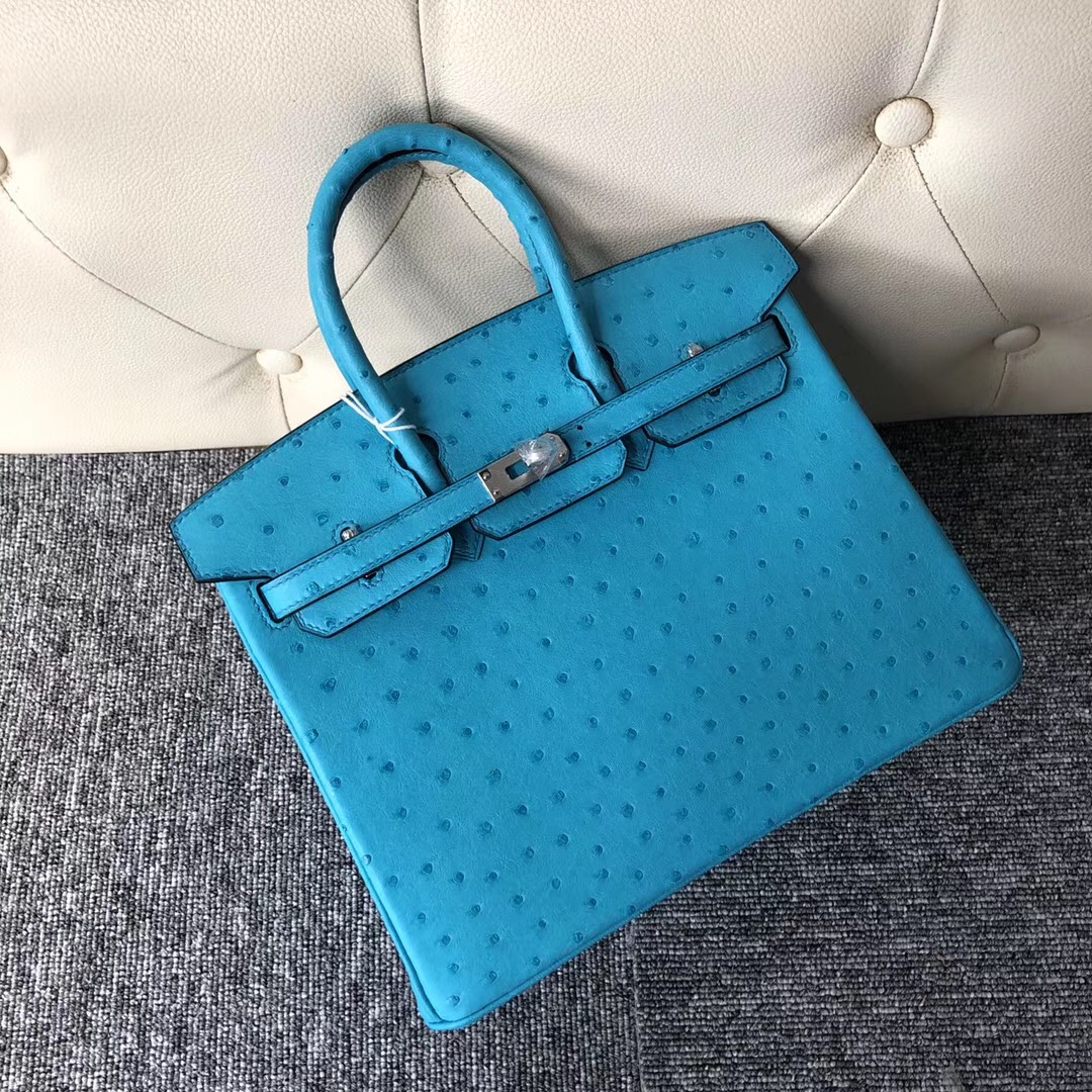 澳洲愛馬仕包包定制 Australia Hermes Birkin 25cm 7B Turquoise 松石藍 Ostrich