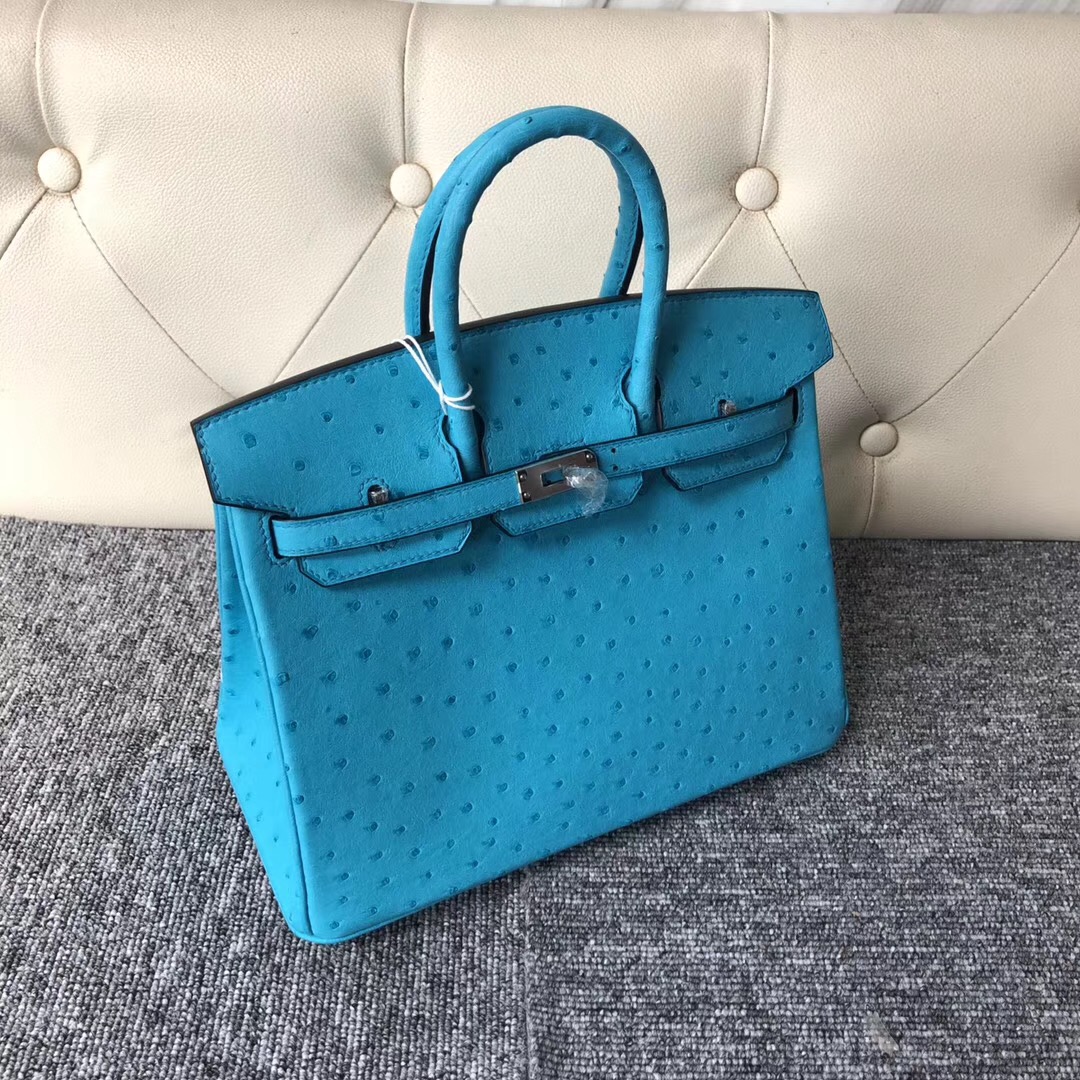 澳洲愛馬仕包包定制 Australia Hermes Birkin 25cm 7B Turquoise 松石藍 Ostrich