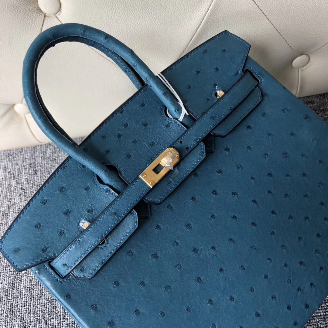 臺灣桃園愛馬仕定制服務 Taiwan Hermes 7C珊瑚藍 Birkin 25cm Ostrich KK 南非鴕鳥皮