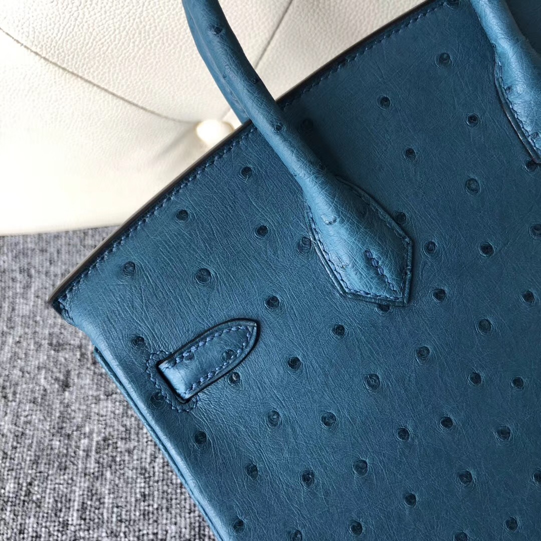 臺灣桃園愛馬仕定制服務 Taiwan Hermes 7C珊瑚藍 Birkin 25cm Ostrich KK 南非鴕鳥皮