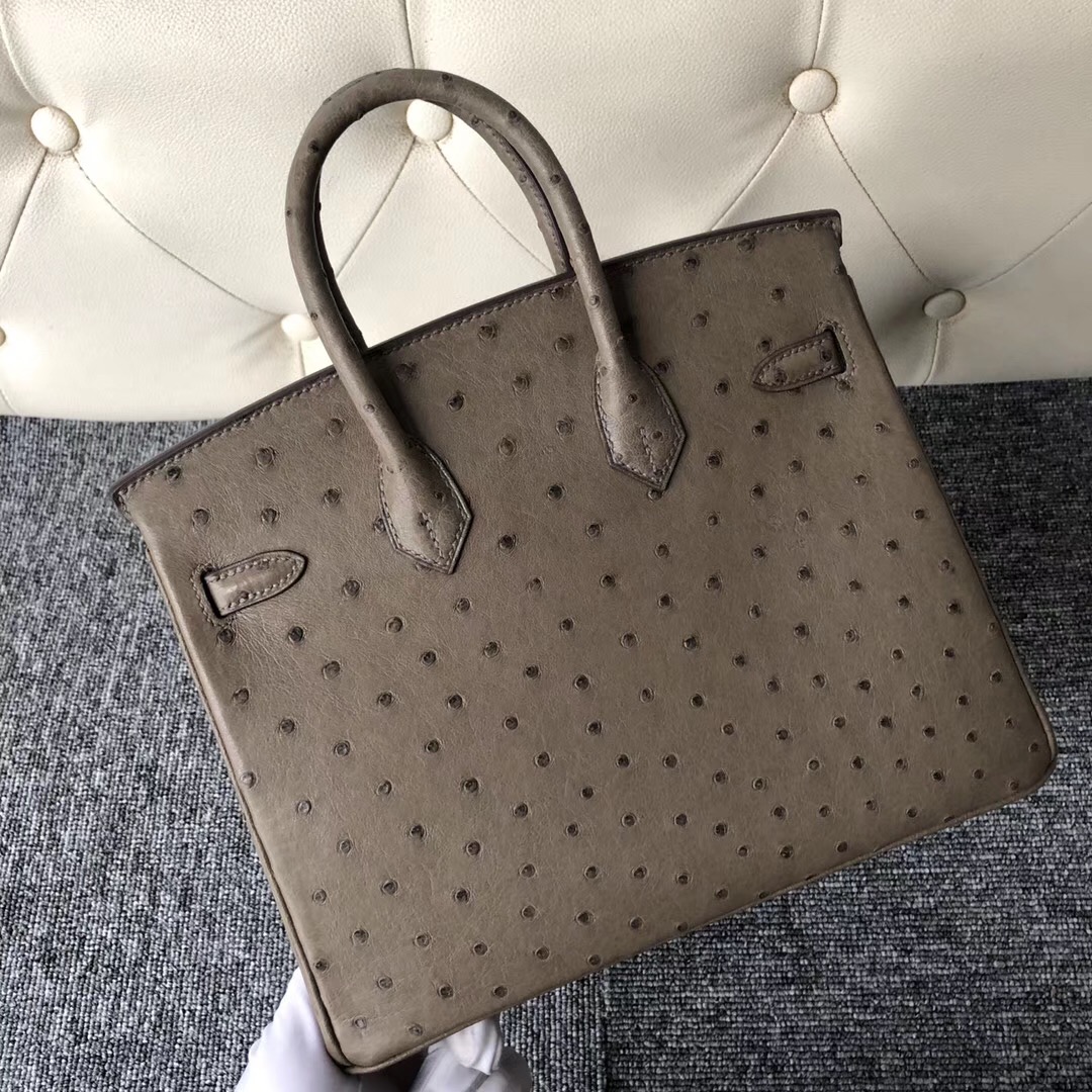 香港愛馬仕鉑金包定制 Hong Kong Hermes Birkin 25cm CK18大象灰 Etoupe鴕鳥皮