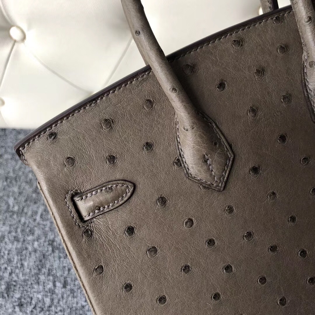 香港愛馬仕鉑金包定制 Hong Kong Hermes Birkin 25cm CK18大象灰 Etoupe鴕鳥皮