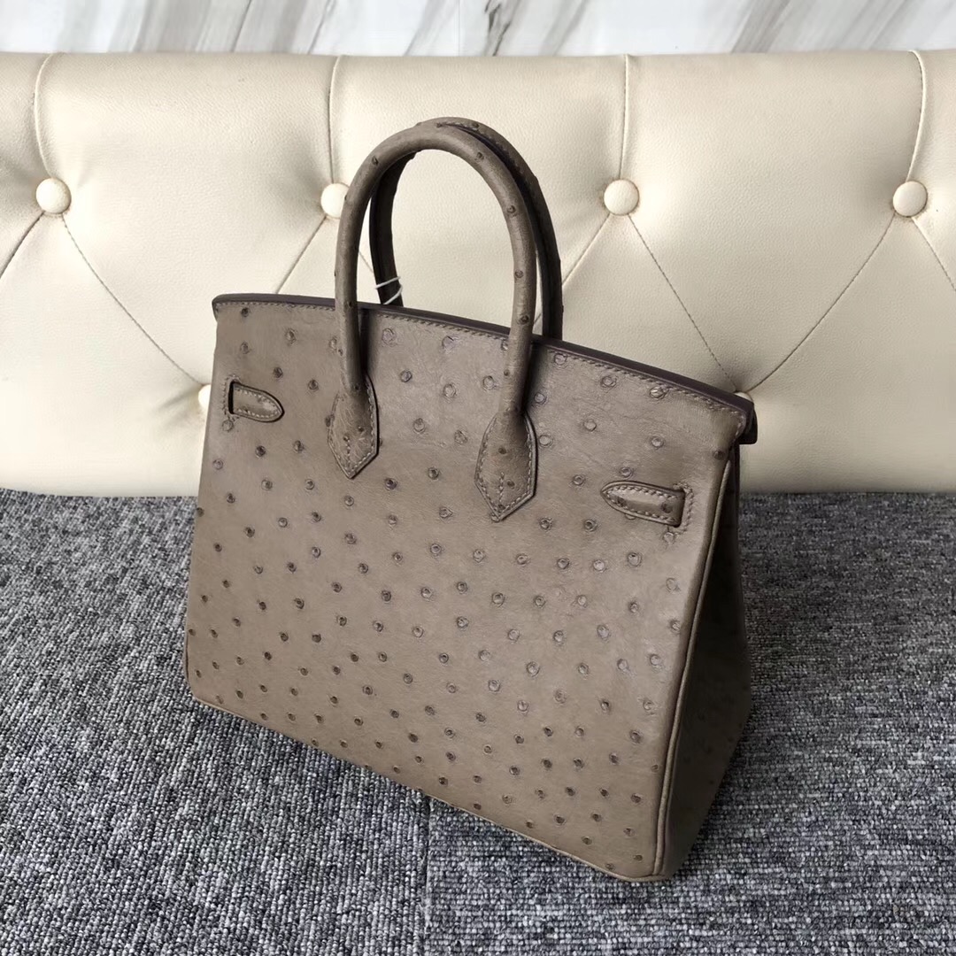 香港愛馬仕鉑金包定制 Hong Kong Hermes Birkin 25cm CK18大象灰 Etoupe鴕鳥皮