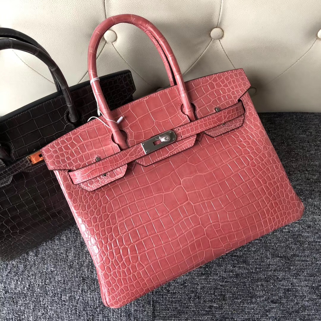 Dubai Hermes Birkin 30cm HCP亮面倒V 野生灣鱷 I5 Flamingo 火烈鳥粉