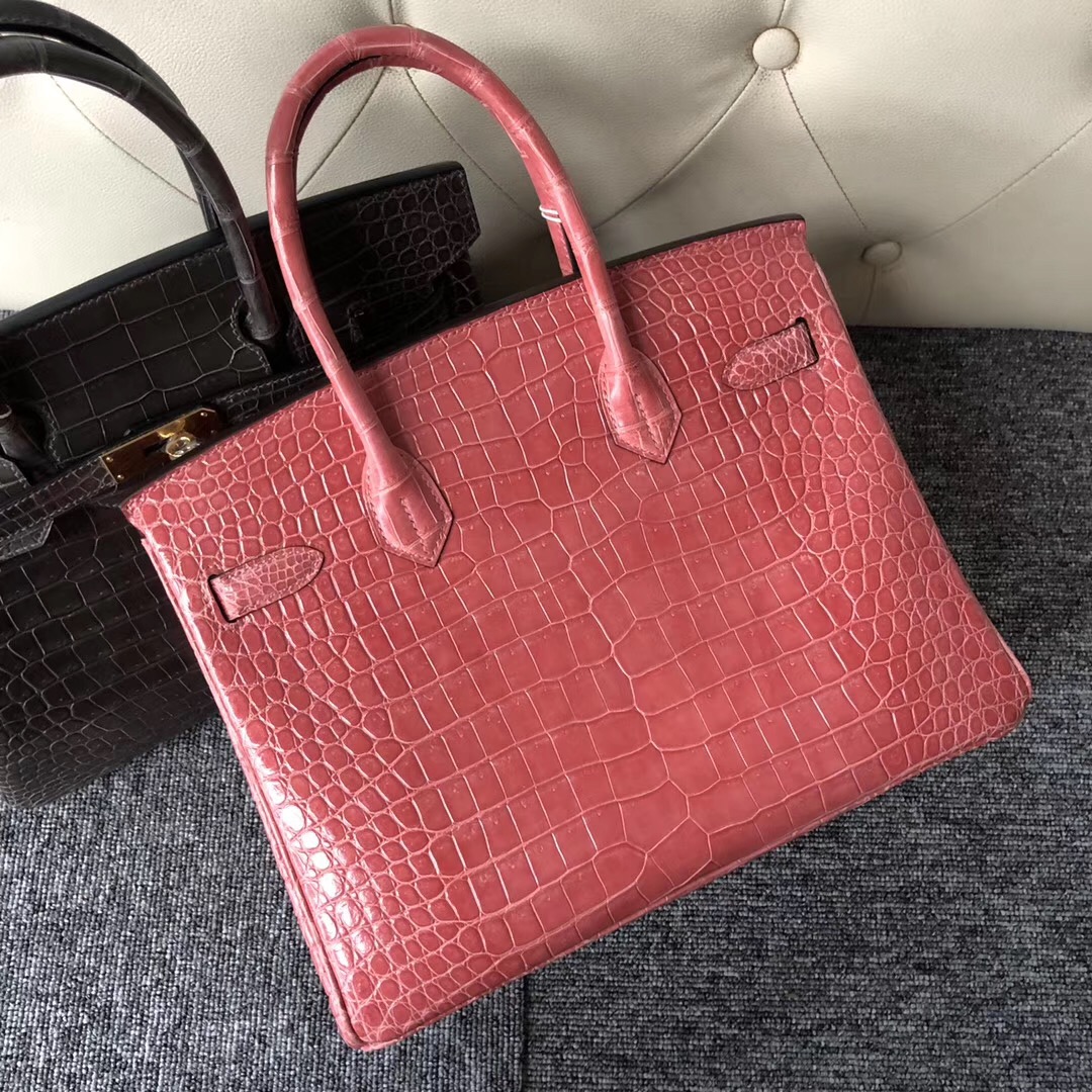 Dubai Hermes Birkin 30cm HCP亮面倒V 野生灣鱷 I5 Flamingo 火烈鳥粉