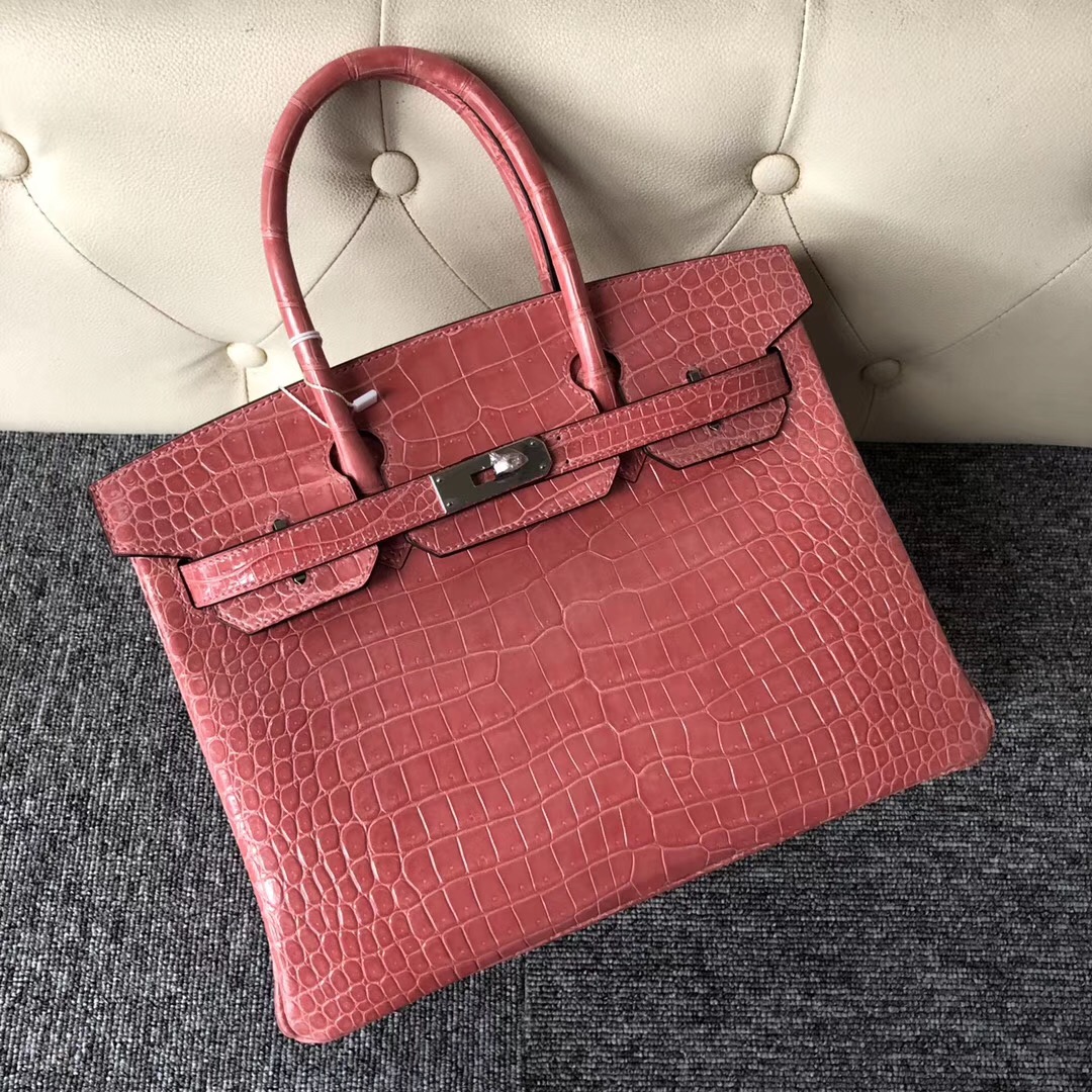 Dubai Hermes Birkin 30cm HCP亮面倒V 野生灣鱷 I5 Flamingo 火烈鳥粉