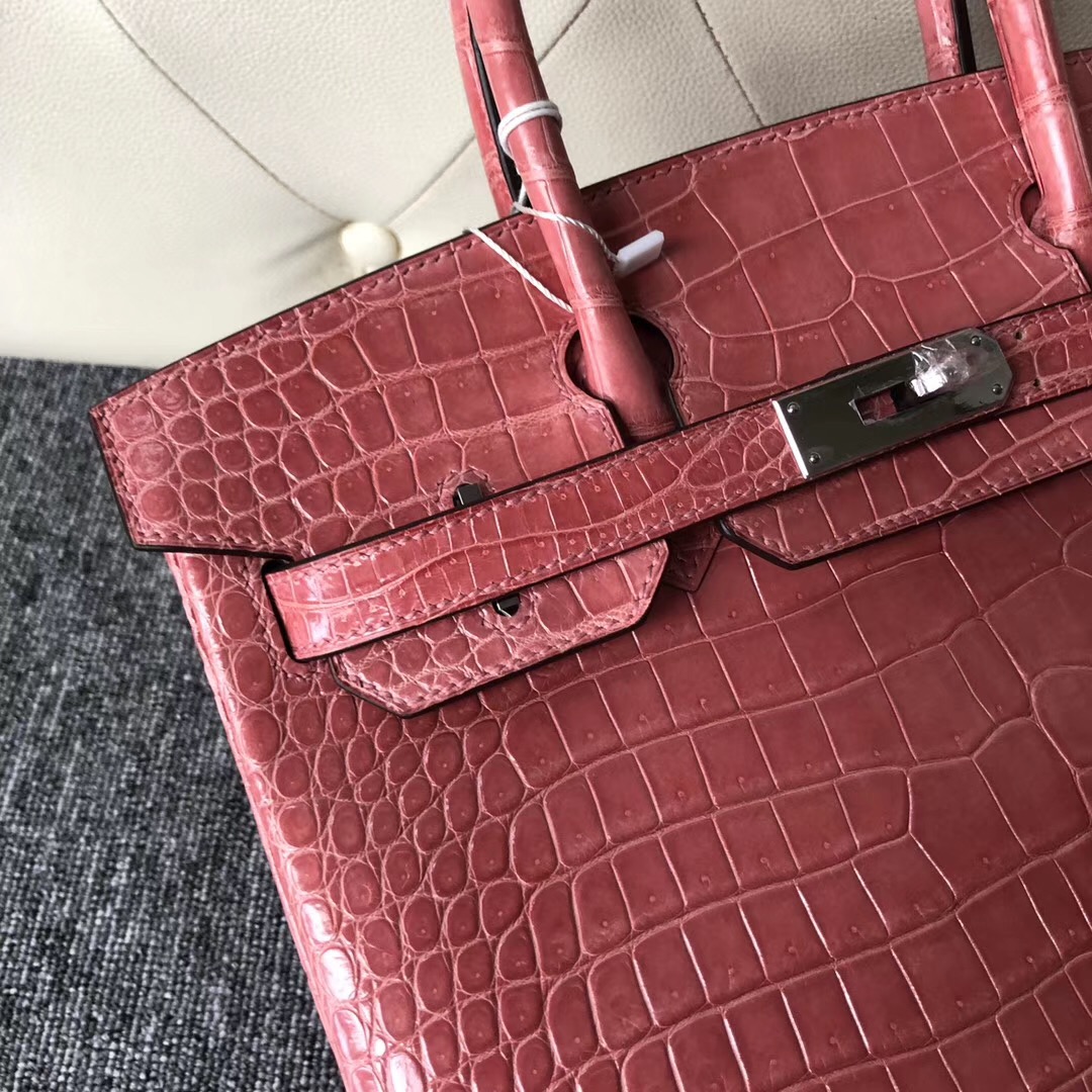 Dubai Hermes Birkin 30cm HCP亮面倒V 野生灣鱷 I5 Flamingo 火烈鳥粉