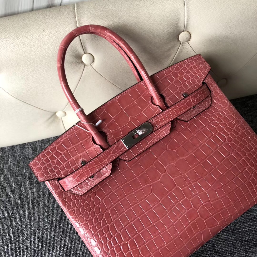 Dubai Hermes Birkin 30cm HCP亮面倒V 野生灣鱷 I5 Flamingo 火烈鳥粉