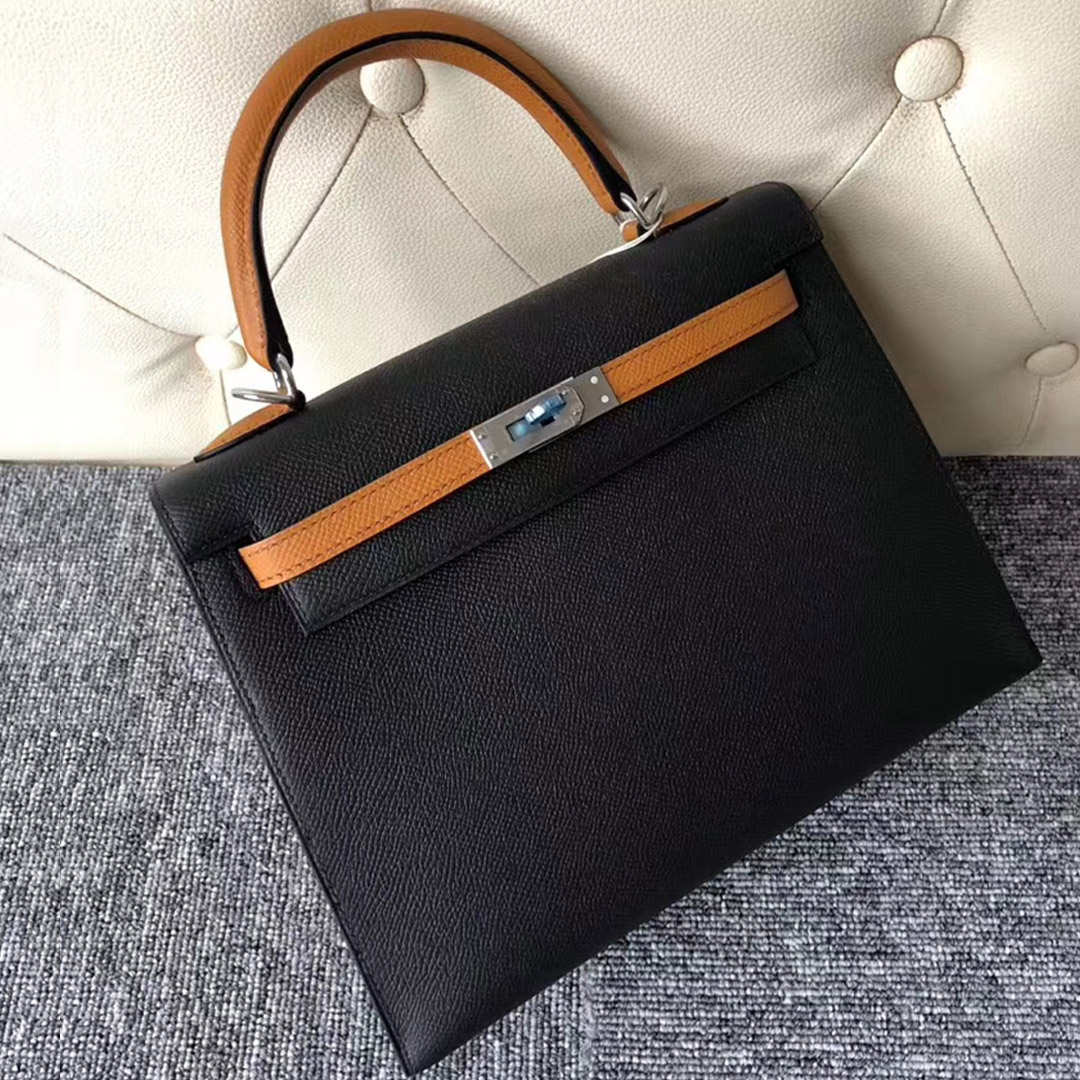 愛馬仕外縫凱莉包 Hermes HSS Kelly 25cm CK89 Noir/1H toffee 太妃糖