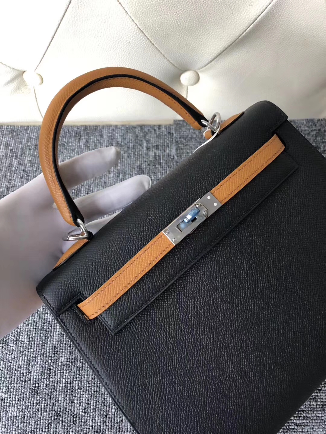 愛馬仕外縫凱莉包 Hermes HSS Kelly 25cm CK89 Noir/1H toffee 太妃糖