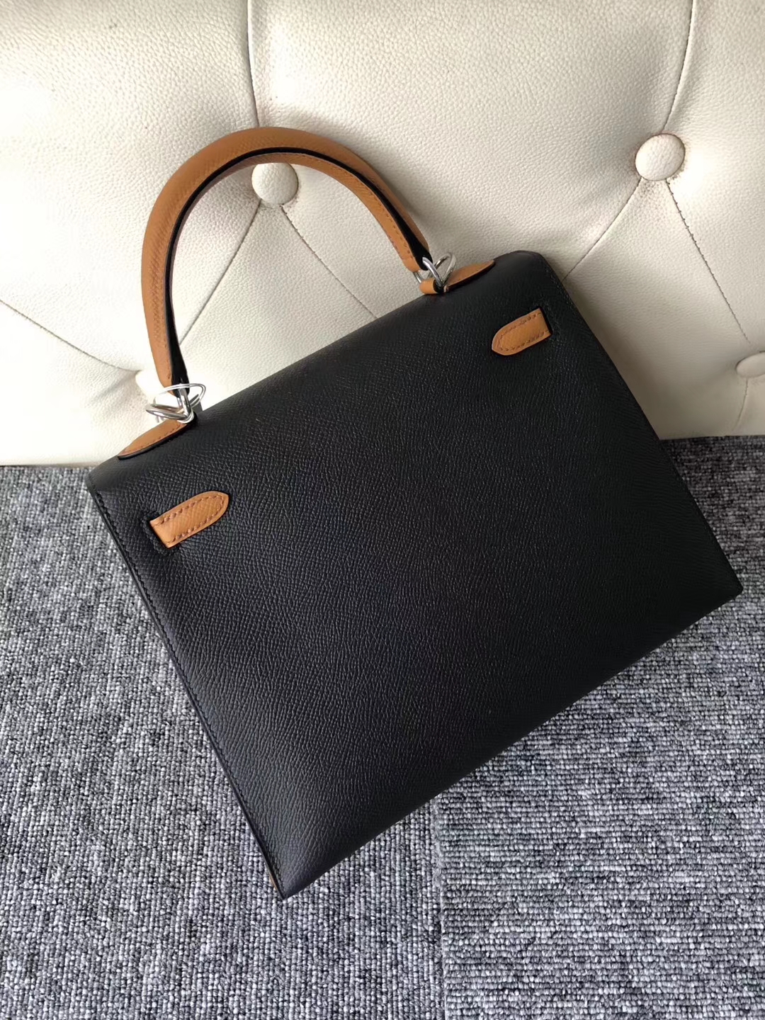 愛馬仕外縫凱莉包 Hermes HSS Kelly 25cm CK89 Noir/1H toffee 太妃糖