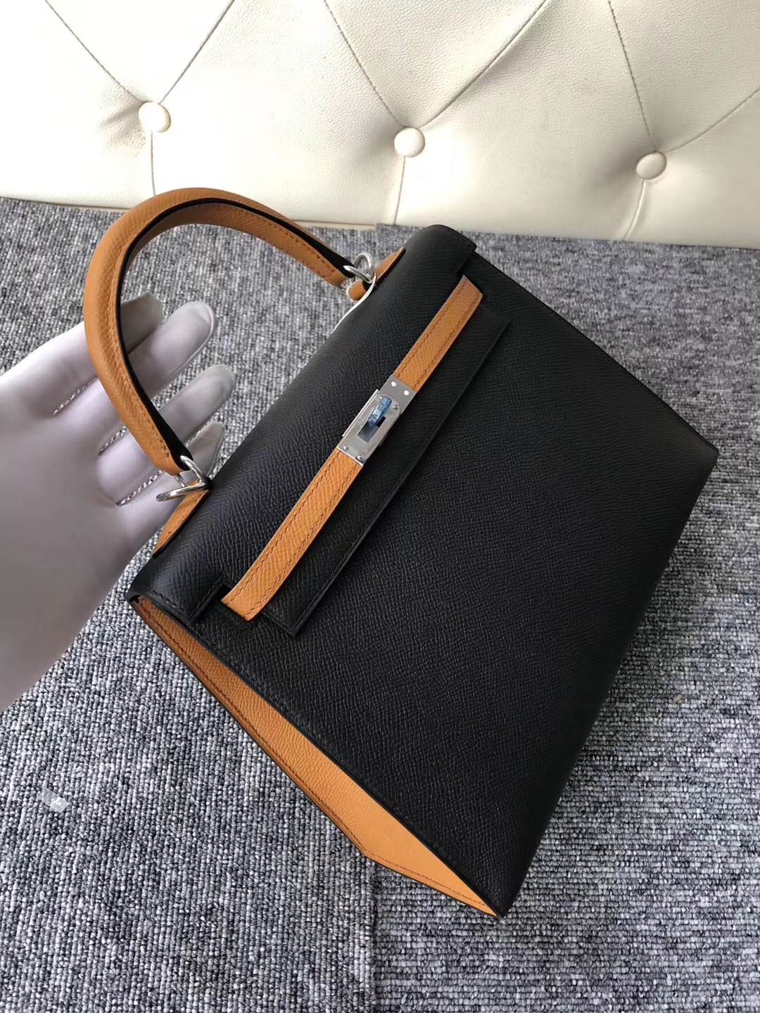 愛馬仕外縫凱莉包 Hermes HSS Kelly 25cm CK89 Noir/1H toffee 太妃糖