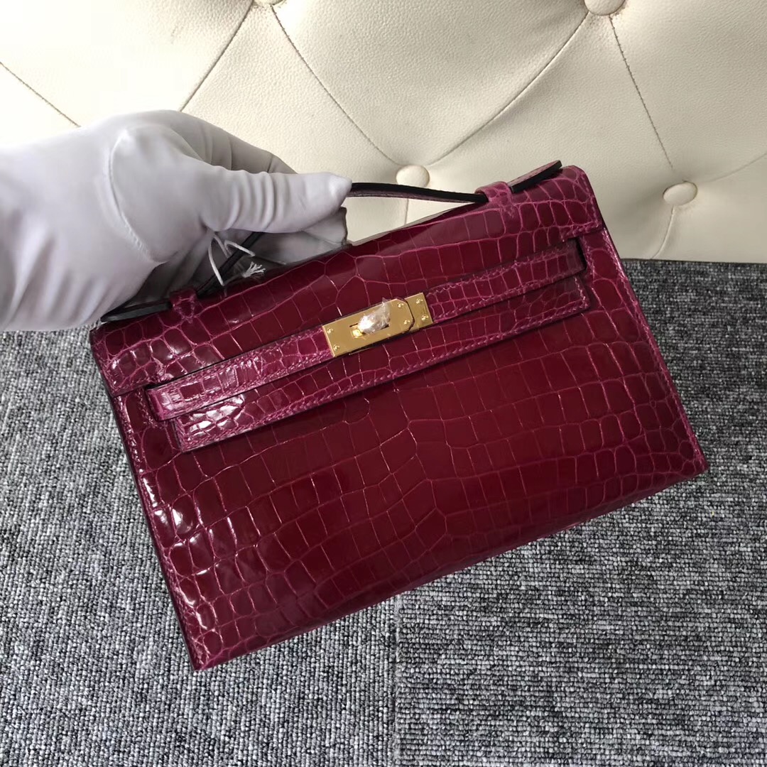 Hermes MiniKelly pochette N5 加仑紫 玫红紫 尼羅鱷 Shiny nilo crocodile