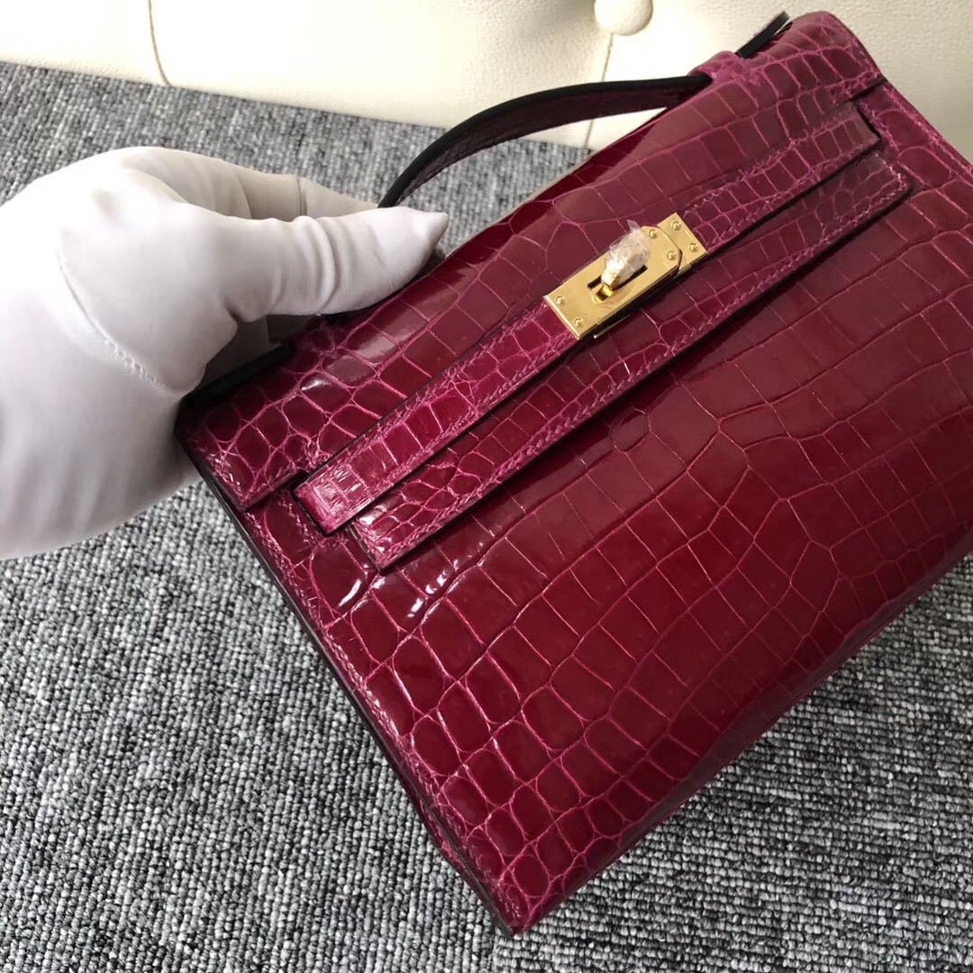 Hermes MiniKelly pochette N5 加仑紫 玫红紫 尼羅鱷 Shiny nilo crocodile