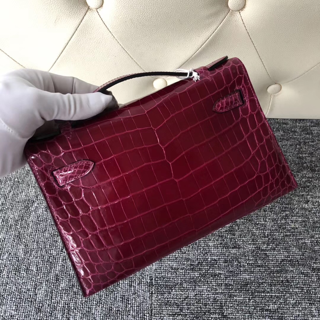 Hermes MiniKelly pochette N5 加仑紫 玫红紫 尼羅鱷 Shiny nilo crocodile