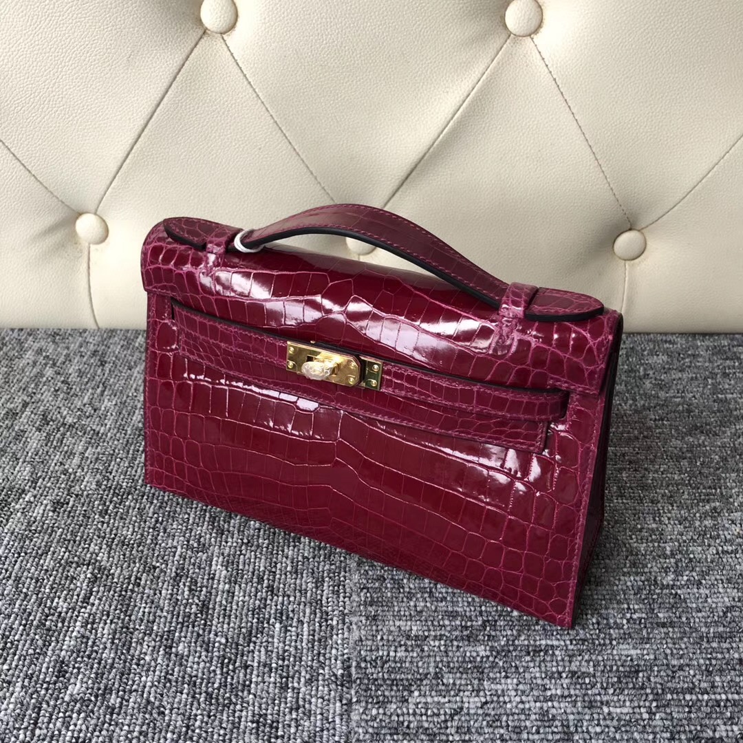 Hermes MiniKelly pochette N5 加仑紫 玫红紫 尼羅鱷 Shiny nilo crocodile