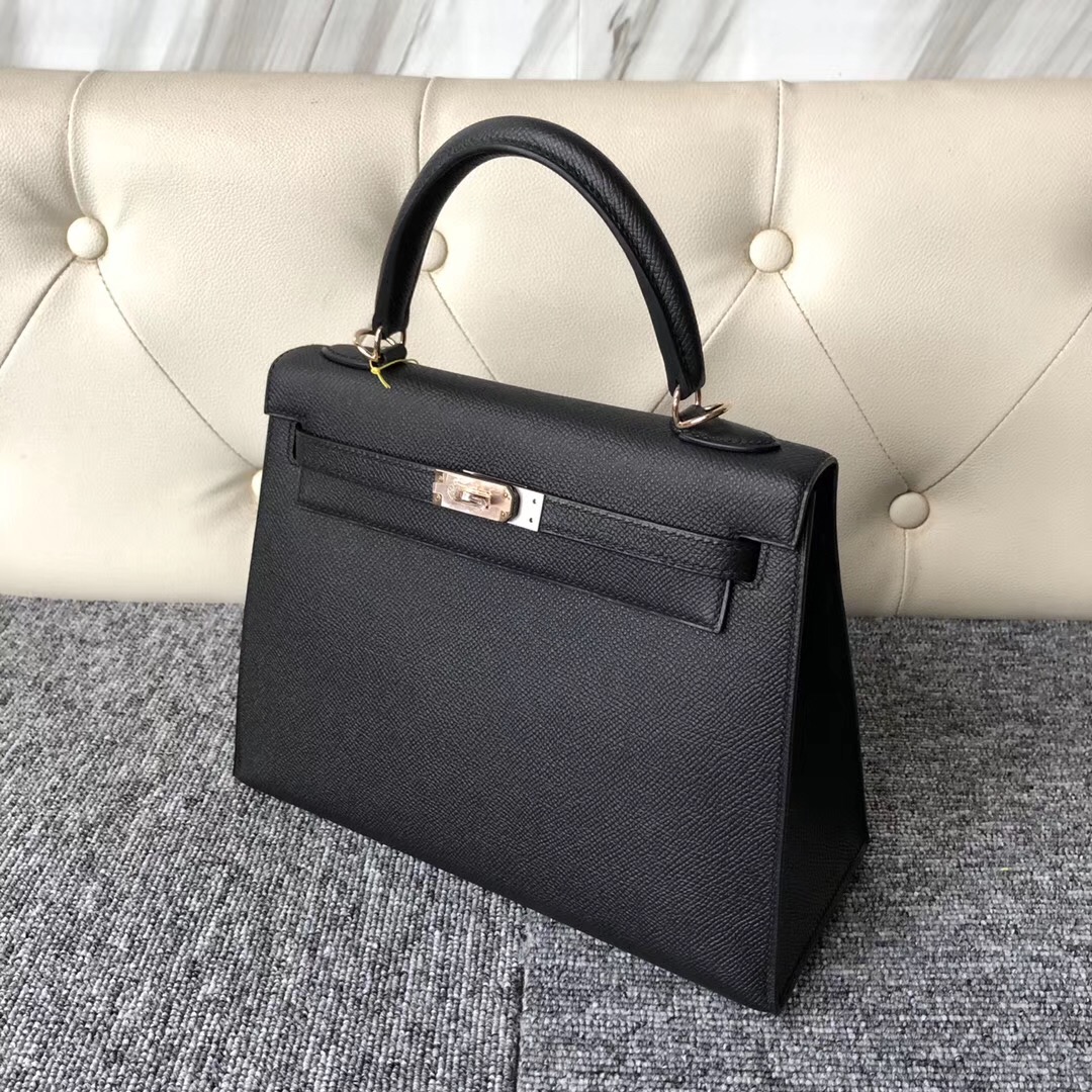 Hermes Dubai Kelly 25cm Epsom CK89黑色 Noir Rose Gold Button 玫瑰金扣