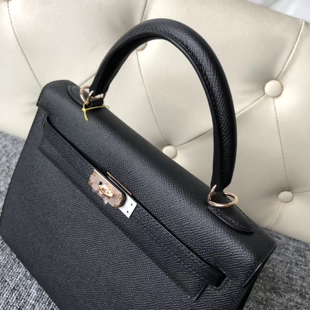 Hermes Dubai Kelly 25cm Epsom CK89黑色 Noir Rose Gold Button 玫瑰金扣