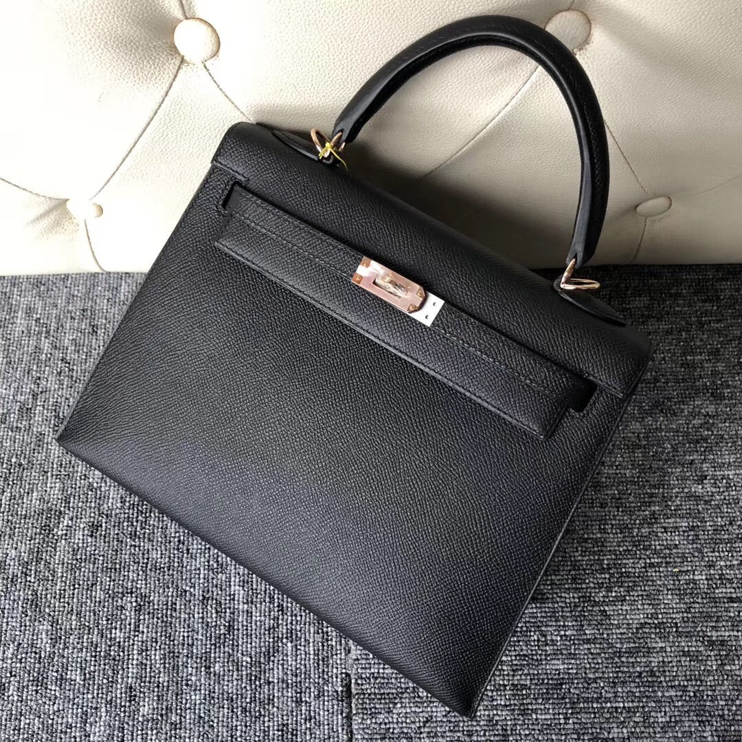 Hermes Dubai Kelly 25cm Epsom CK89黑色 Noir Rose Gold Button 玫瑰金扣