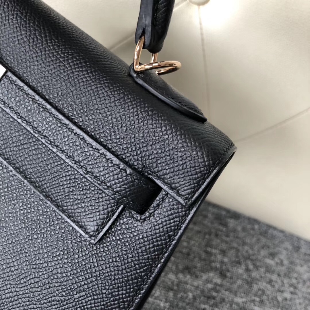 Hermes Dubai Kelly 25cm Epsom CK89黑色 Noir Rose Gold Button 玫瑰金扣