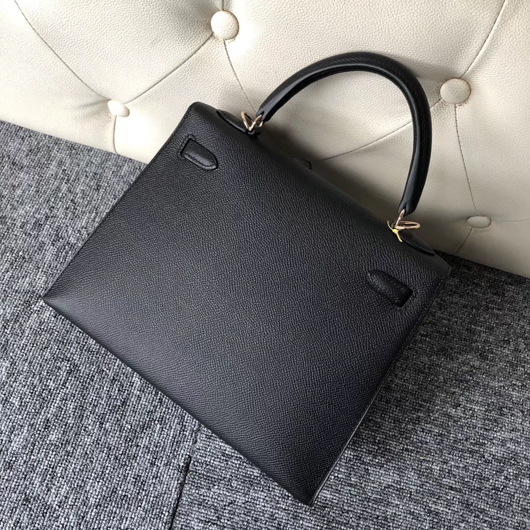 Hermes Dubai Kelly 25cm Epsom CK89黑色 Noir Rose Gold Button 玫瑰金扣