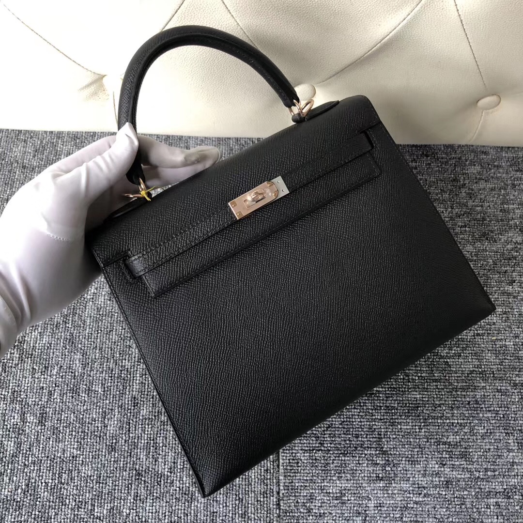 Hermes Dubai Kelly 25cm Epsom CK89黑色 Noir Rose Gold Button 玫瑰金扣