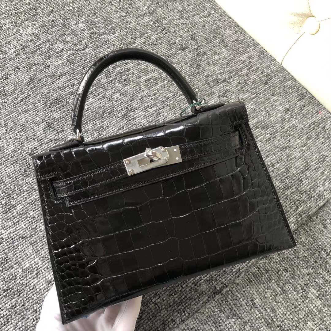 愛馬仕2代迷妳凱莉包 Canada Hermes kelly mini 2代 美洲鱷 CK89黑色 Noir