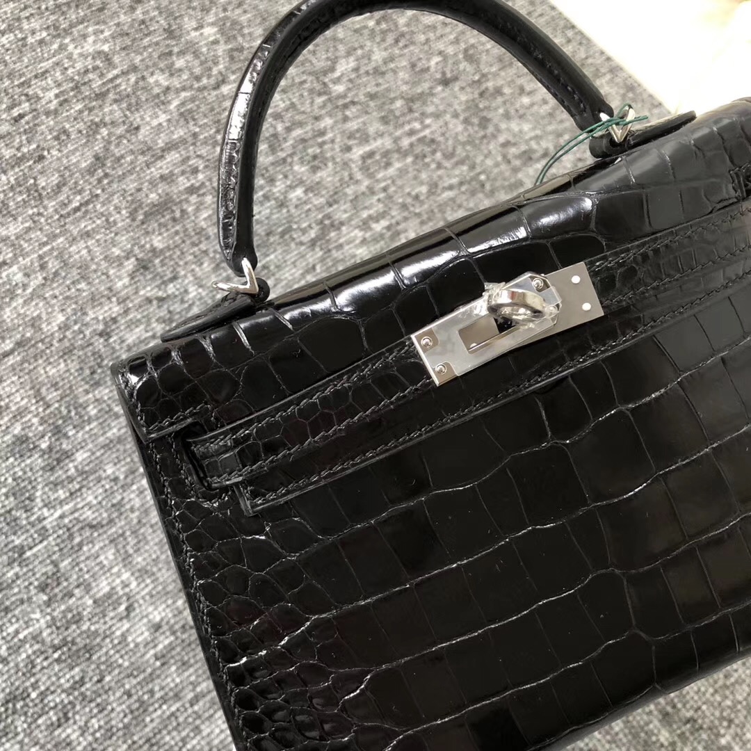 愛馬仕2代迷妳凱莉包 Canada Hermes kelly mini 2代 美洲鱷 CK89黑色 Noir