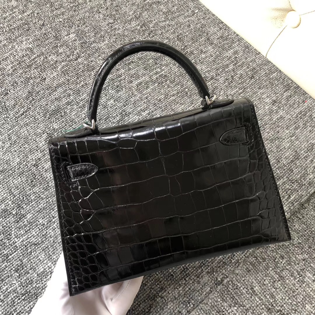 愛馬仕2代迷妳凱莉包 Canada Hermes kelly mini 2代 美洲鱷 CK89黑色 Noir