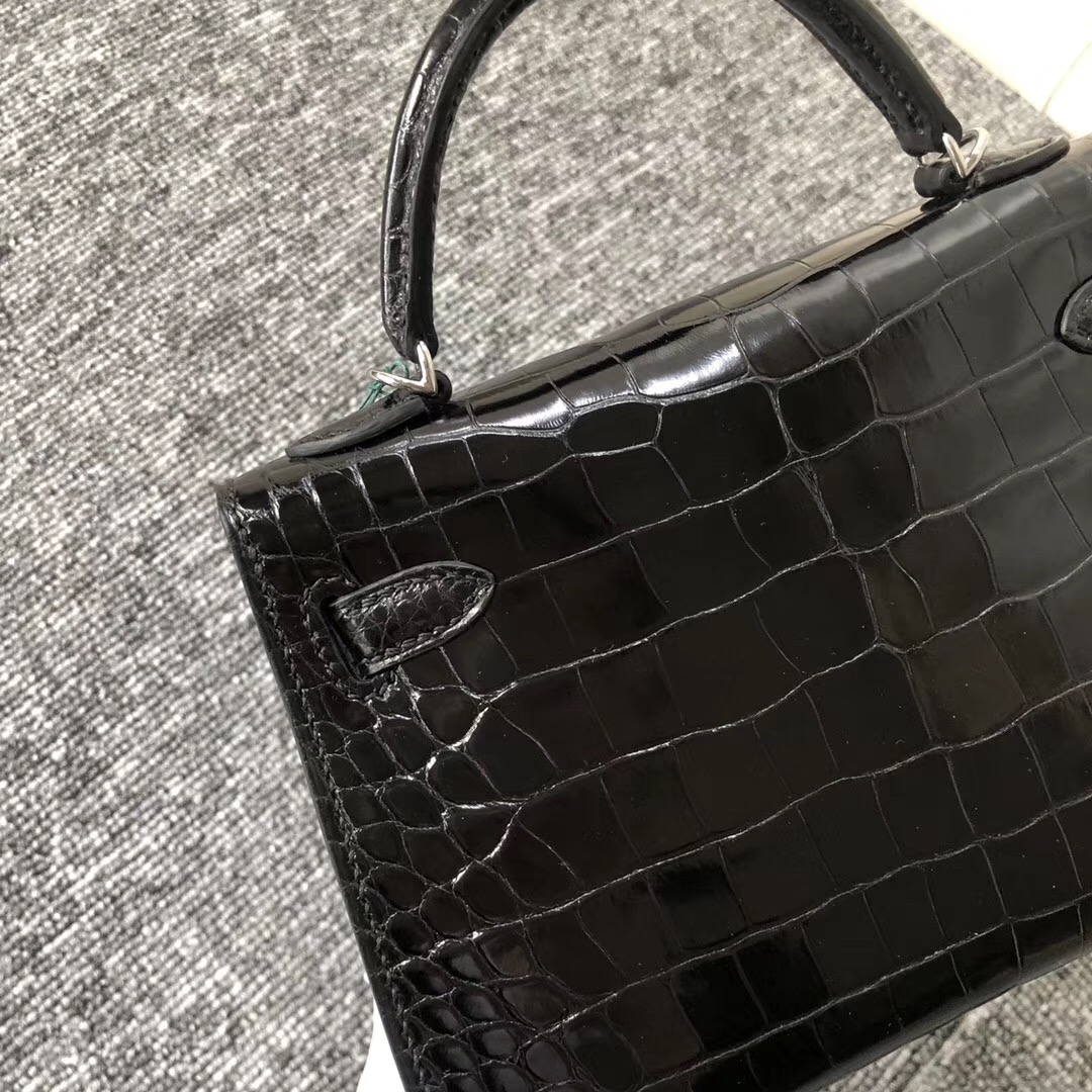 愛馬仕2代迷妳凱莉包 Canada Hermes kelly mini 2代 美洲鱷 CK89黑色 Noir