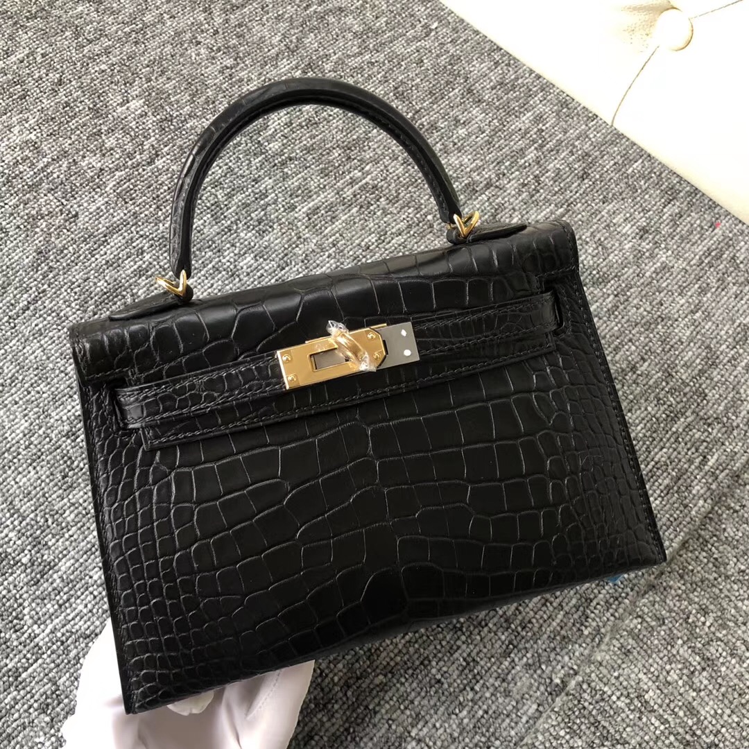 愛馬仕凱莉包2代迷妳 Canada Hermes KellyMini 2代 霧面美洲鱷 CK89黑色 Noir