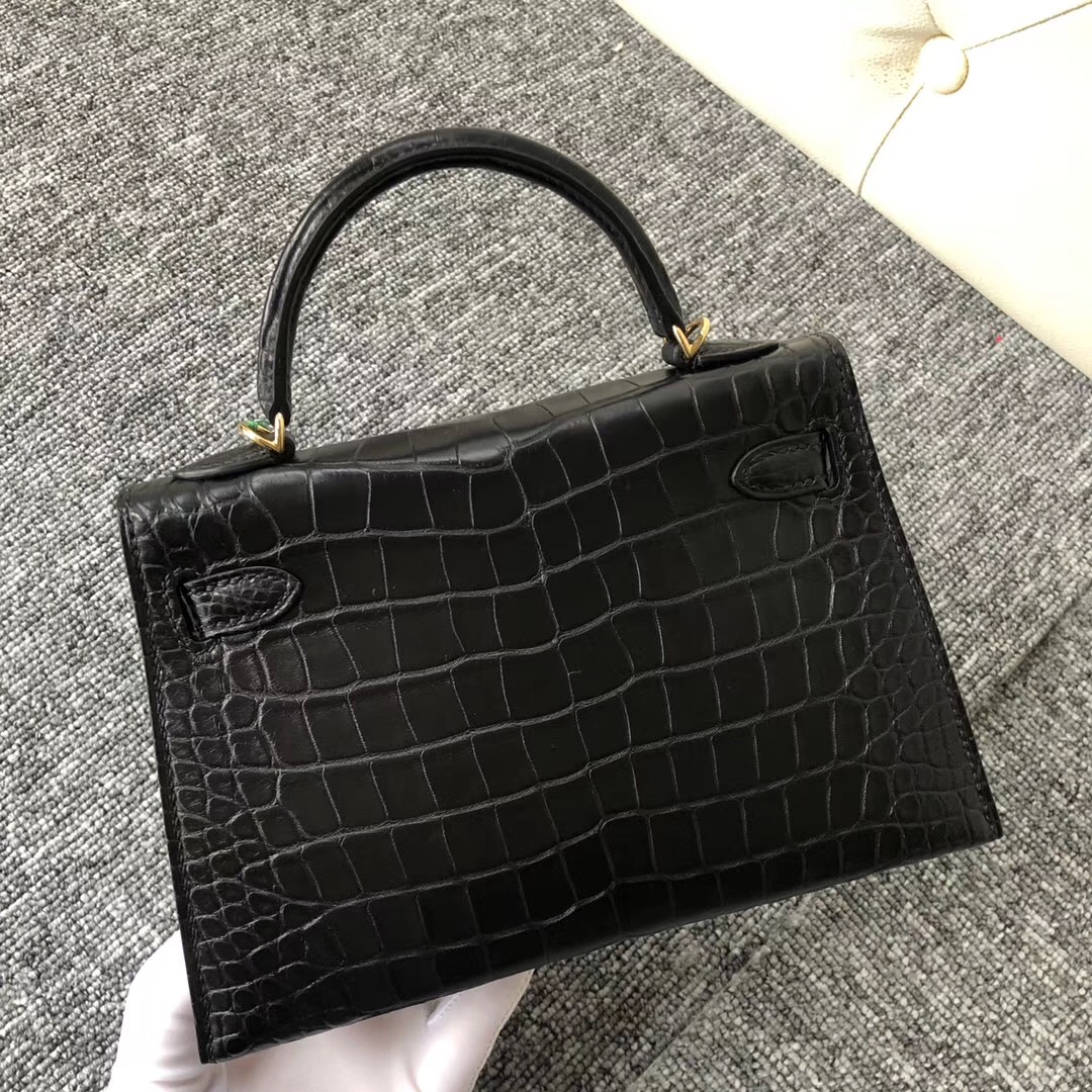 愛馬仕凱莉包2代迷妳 Canada Hermes KellyMini 2代 霧面美洲鱷 CK89黑色 Noir