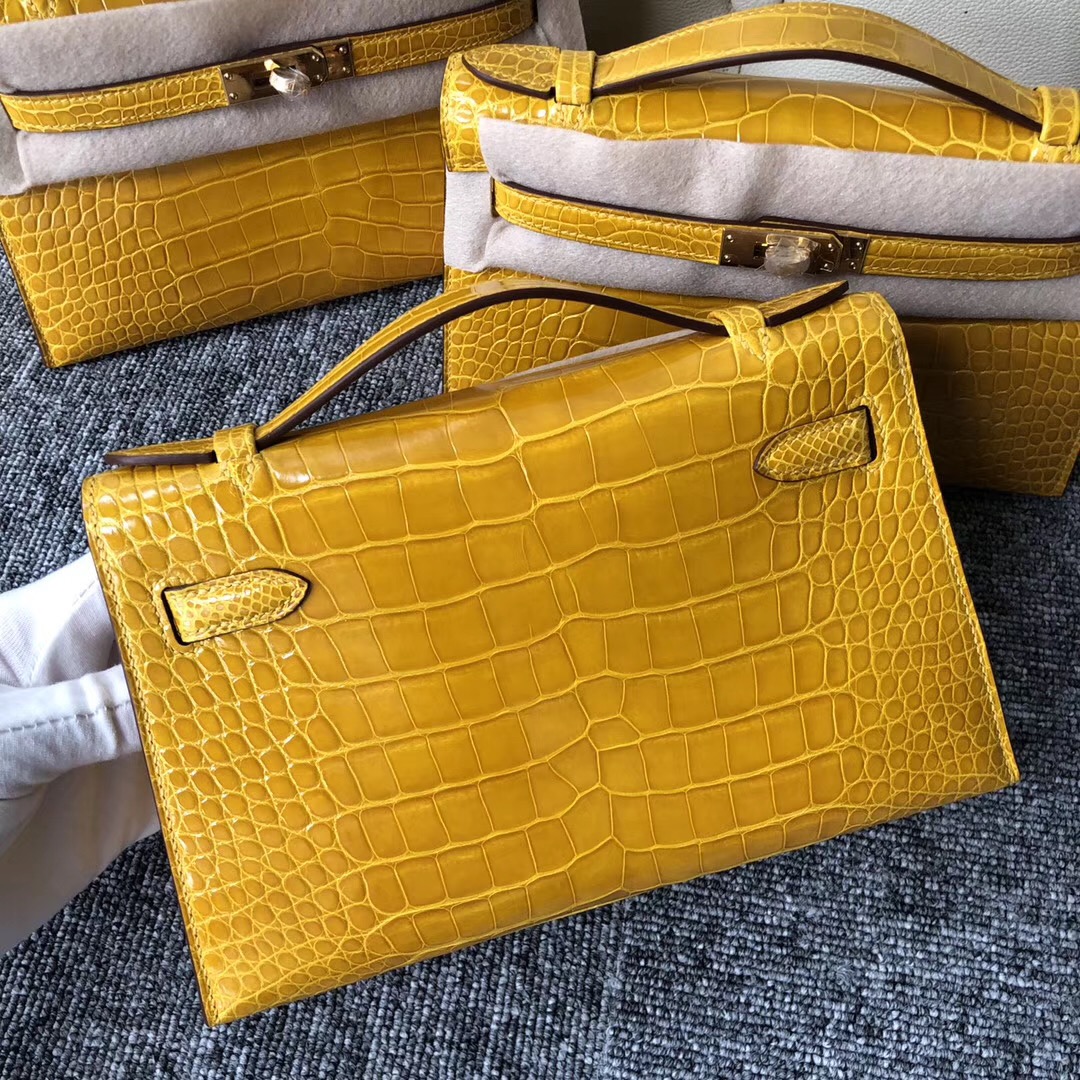 澳洲 迷妳凱莉壹代 Australia Hermes MiniKelly 22cm 9D琥珀黃 Amber 美洲鱷魚