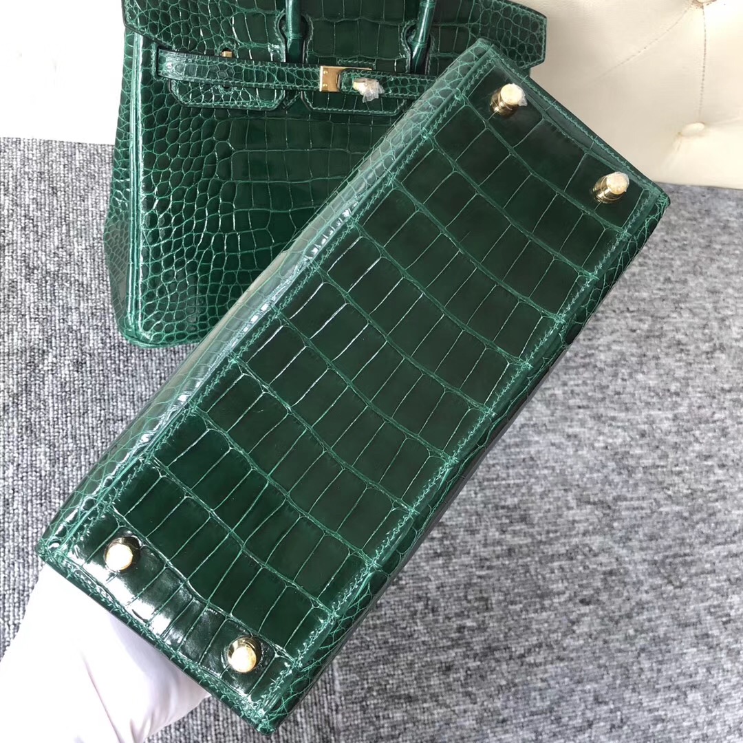 Canada Hermes Kelly 25cm CK67 Vert Fonce 祖母綠 Shiny alligator crocodile