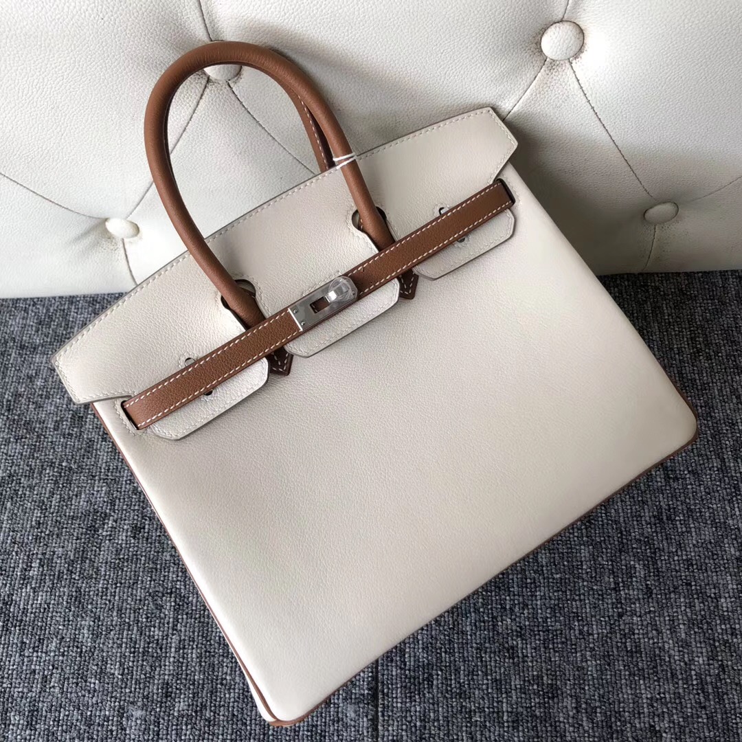 Netherlands Hermes Birkin 25cm Everycolor CK10奶昔白/CK37金棕色