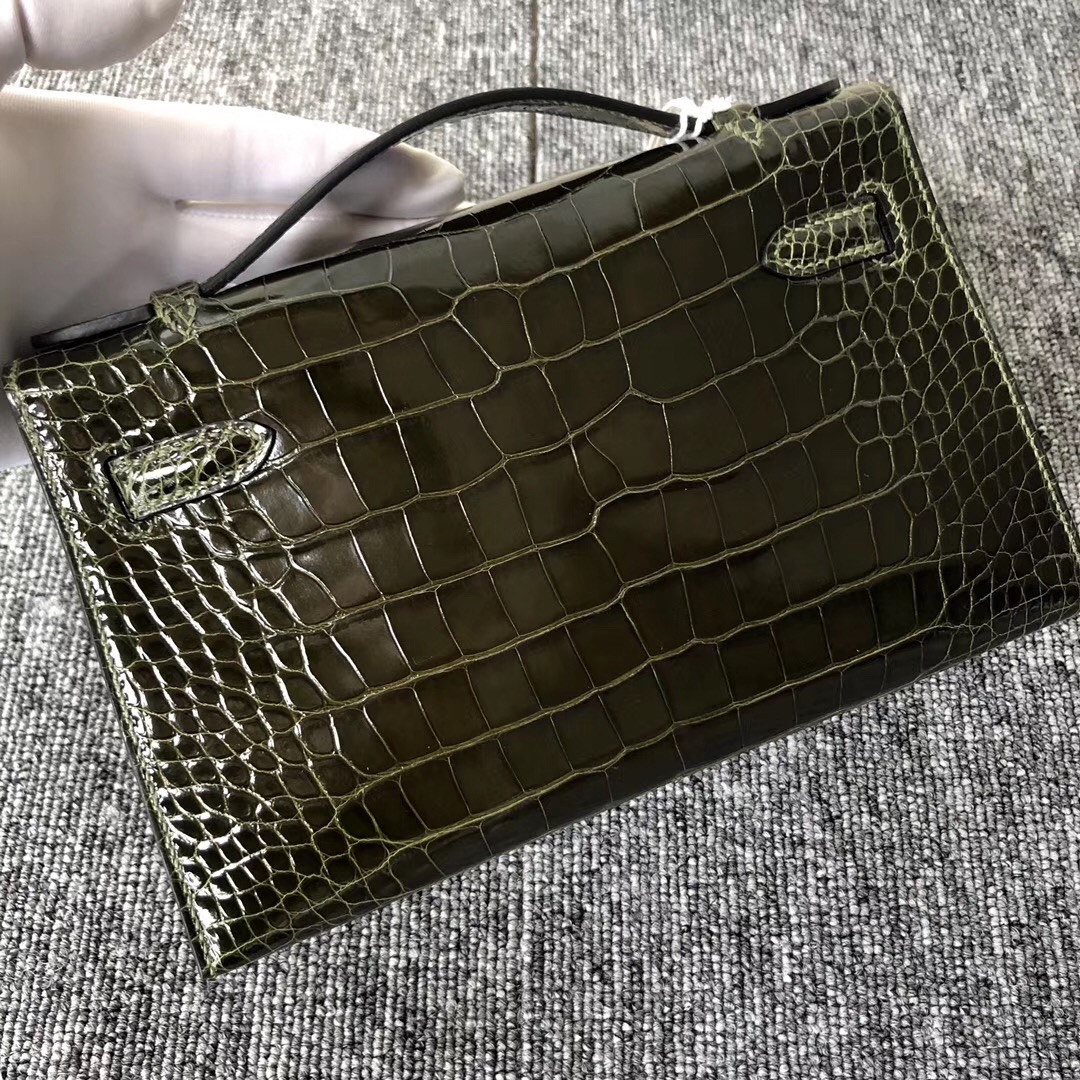 Hermes MiniKelly pochette 壹代 CK61 Vert Olive 橄欖綠 alligator crocodile