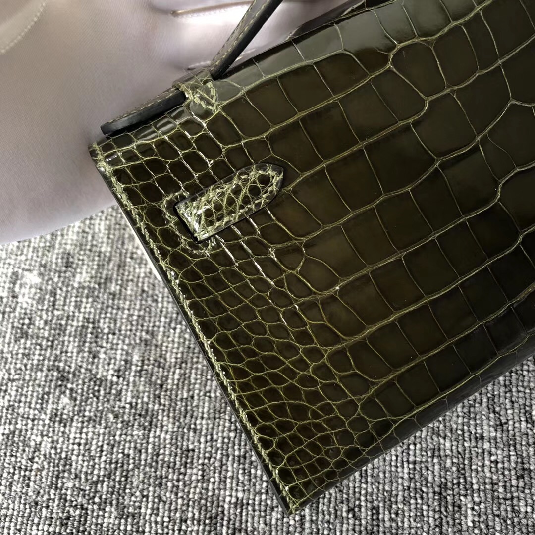 Hermes MiniKelly pochette 壹代 CK61 Vert Olive 橄欖綠 alligator crocodile