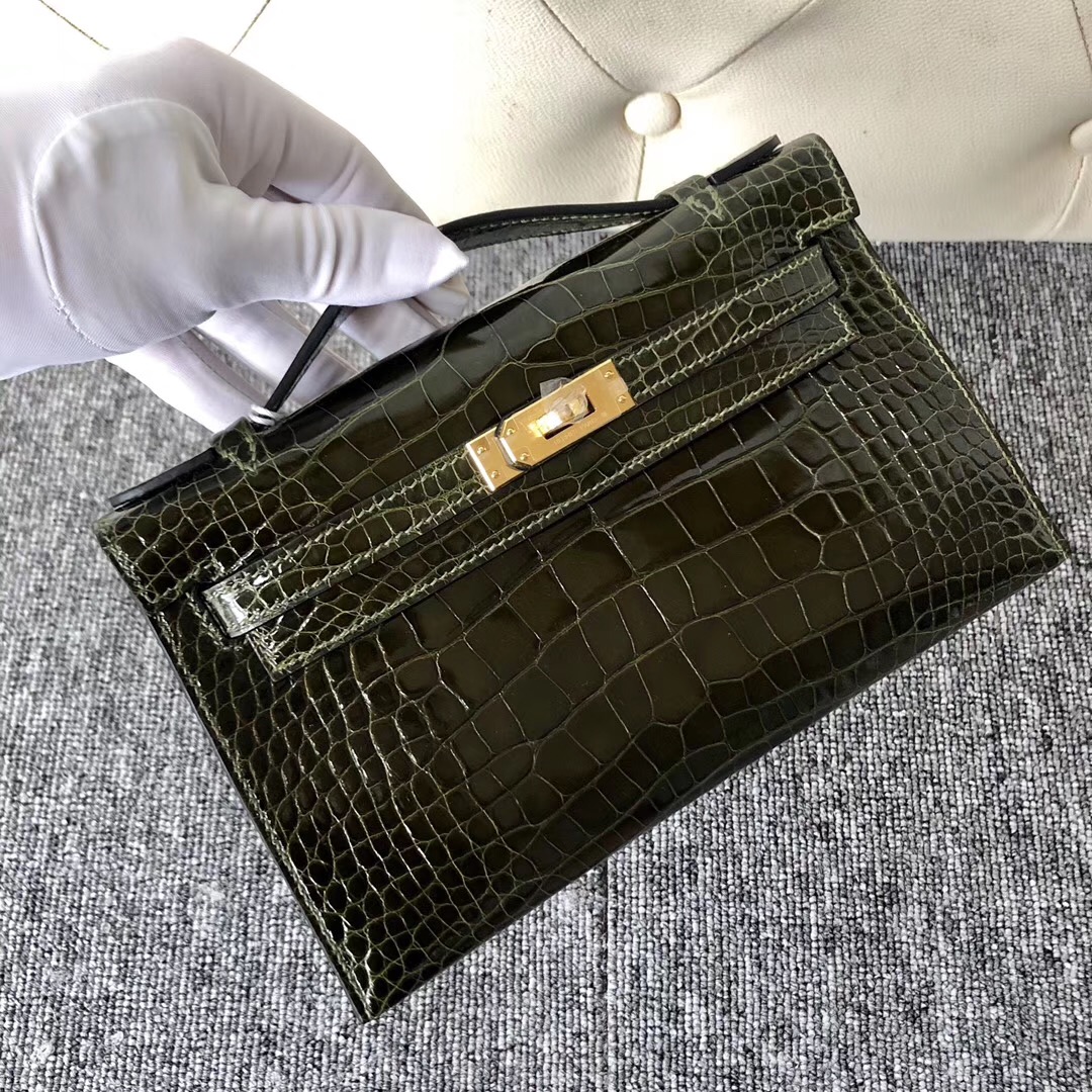 Hermes MiniKelly pochette 壹代 CK61 Vert Olive 橄欖綠 alligator crocodile