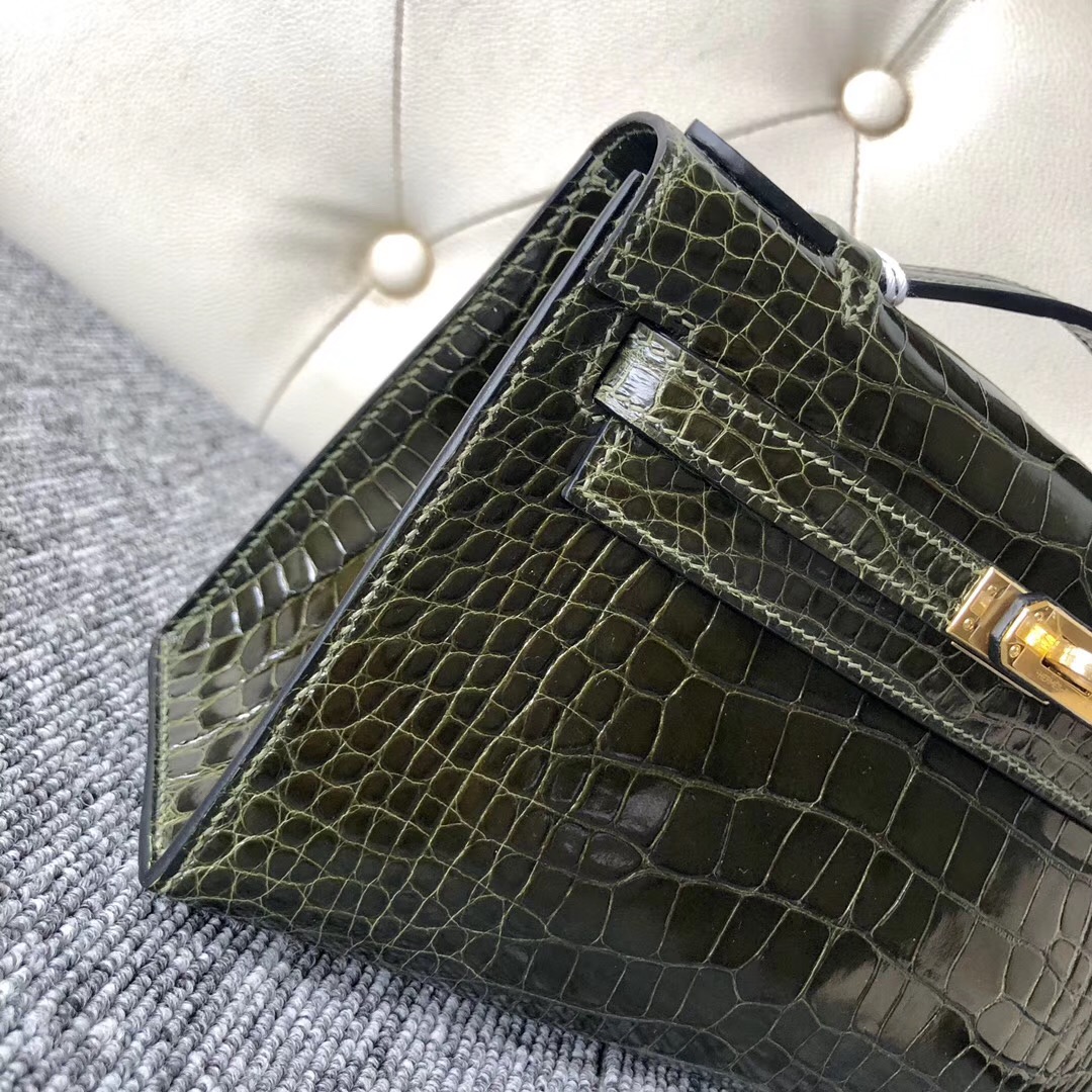 Hermes MiniKelly pochette 壹代 CK61 Vert Olive 橄欖綠 alligator crocodile