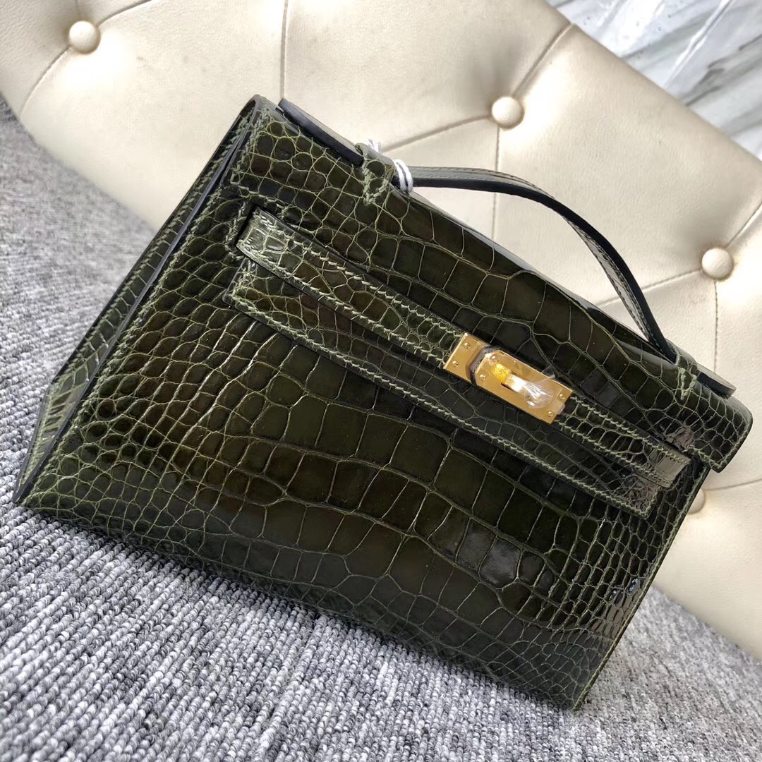 Hermes MiniKelly pochette 壹代 CK61 Vert Olive 橄欖綠 alligator crocodile