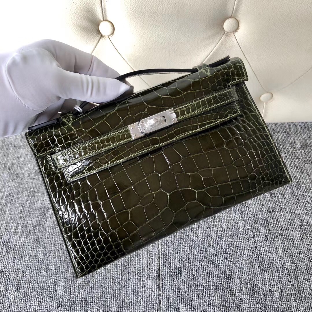 Hermes MiniKelly pochette 22cm 壹代 CK61 Vert Olive 橄欖綠 美洲鱷