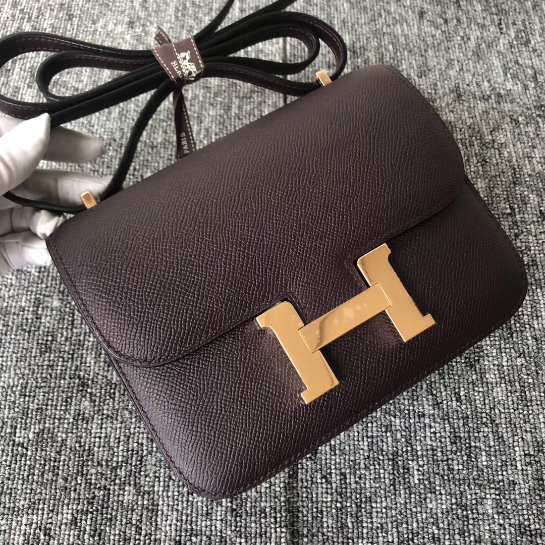 Macao Hermes Constance 19cm Epsom 59 葡萄紫 Raisin 玫瑰金扣