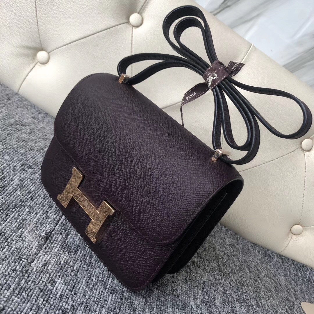 Macao Hermes Constance 19cm Epsom 59 葡萄紫 Raisin 玫瑰金扣