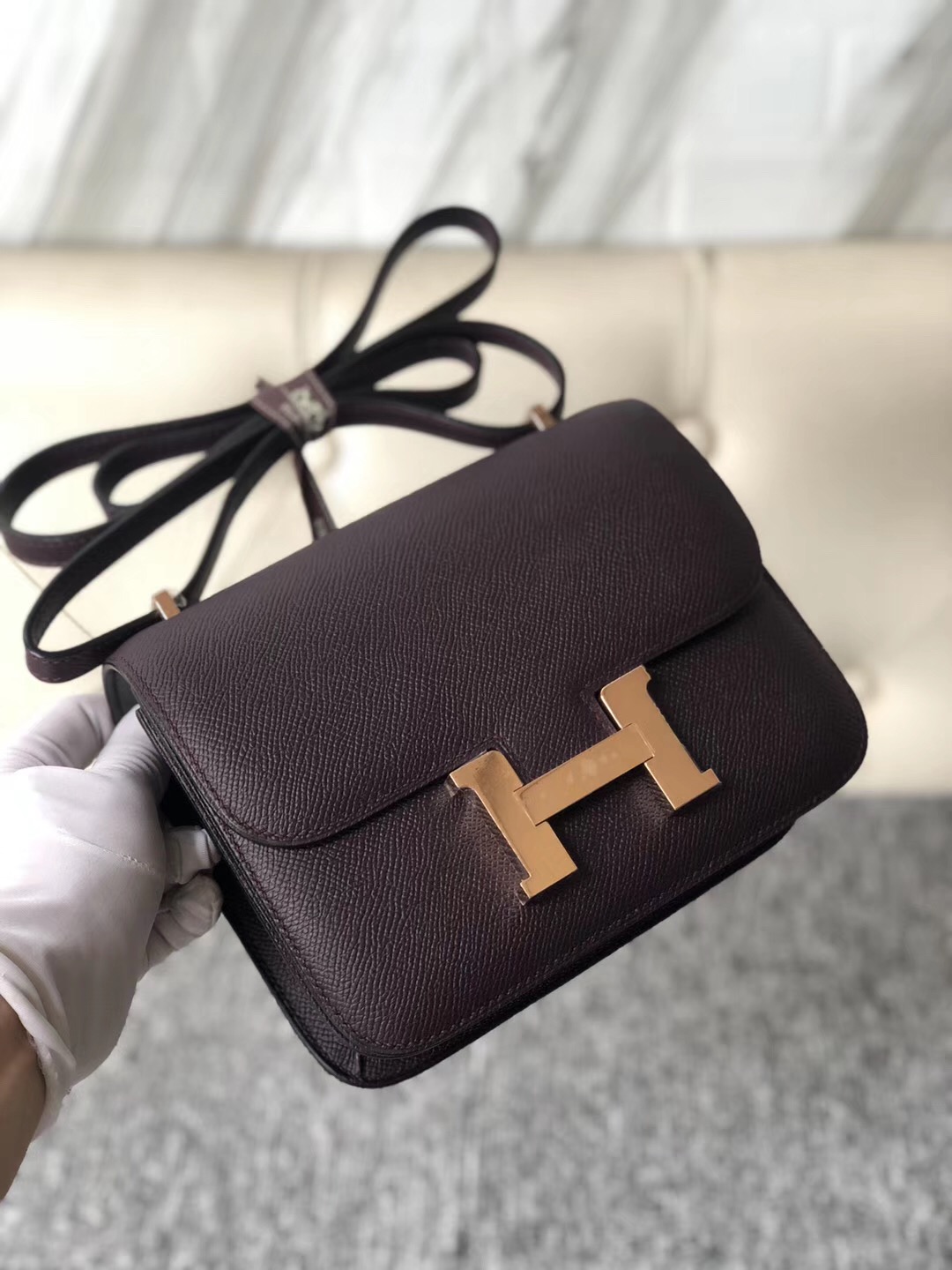 Macao Hermes Constance 19cm Epsom 59 葡萄紫 Raisin 玫瑰金扣