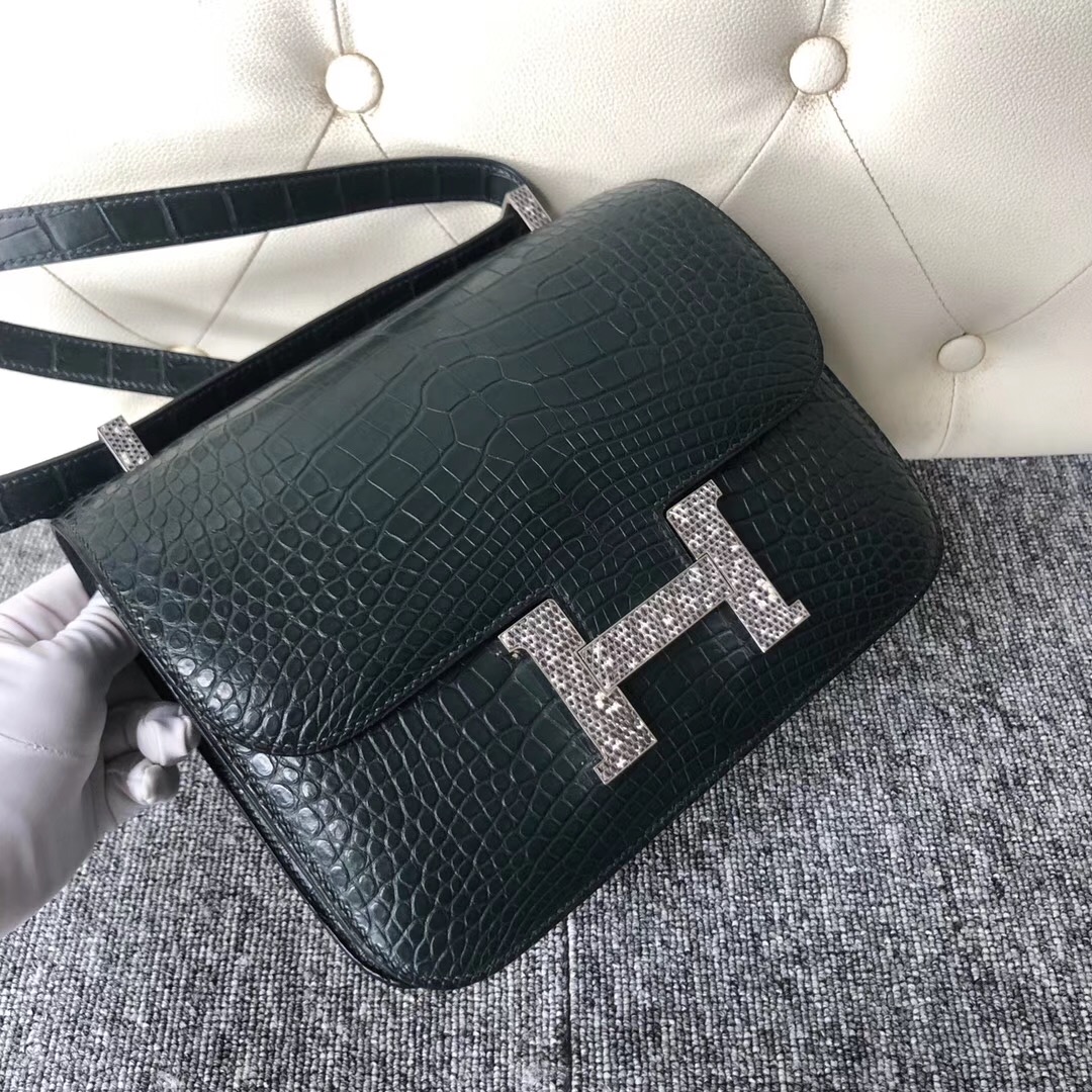 Macao Hermes Constance 24cm 美洲鱷 6O松柏綠 Vert cypres 自然色蜥蜴扣